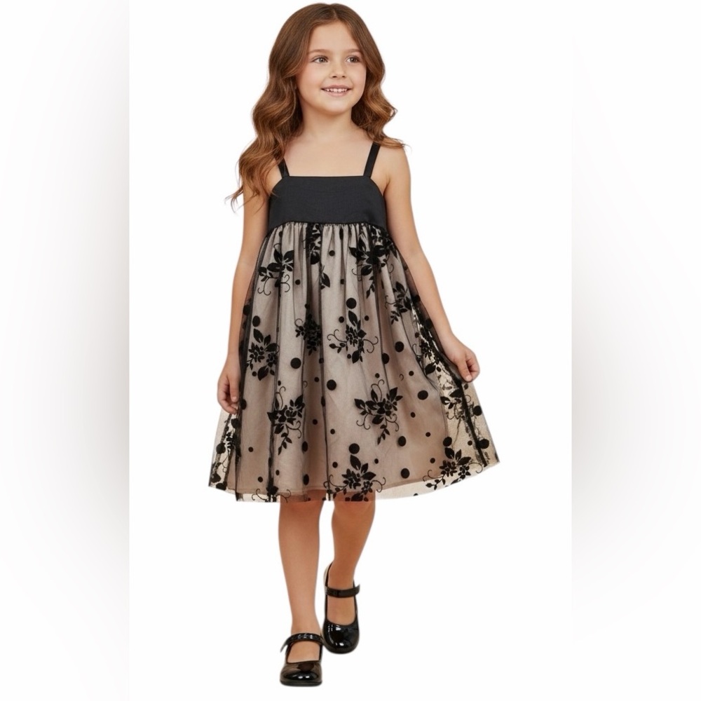 Girls Black Floral Dress Party Occasion Special Event Sleeveless‎ Size 8